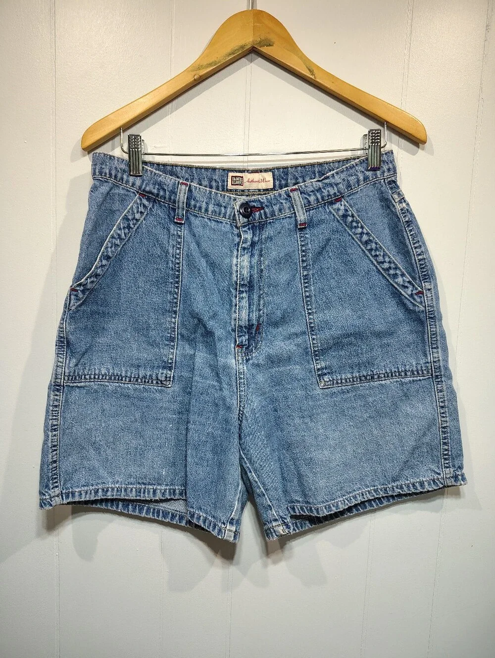 Vintage Faded Glory Denim Jorts High Waisted Cargo Carpenter Shorts Size 11/12